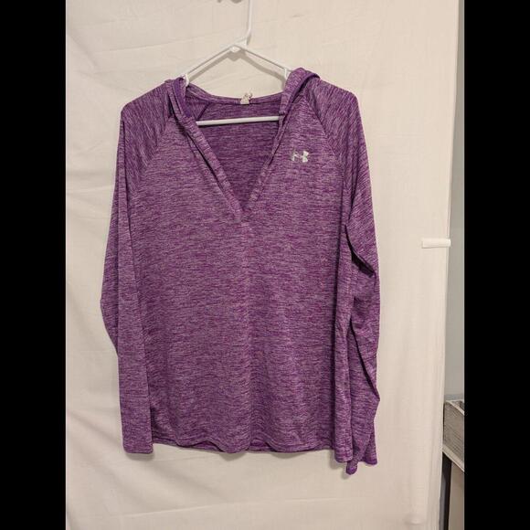 Under Armour Tops - Womens/Large/Under Armour loose fit purple v-neck long sleeve hooded t-shirt
